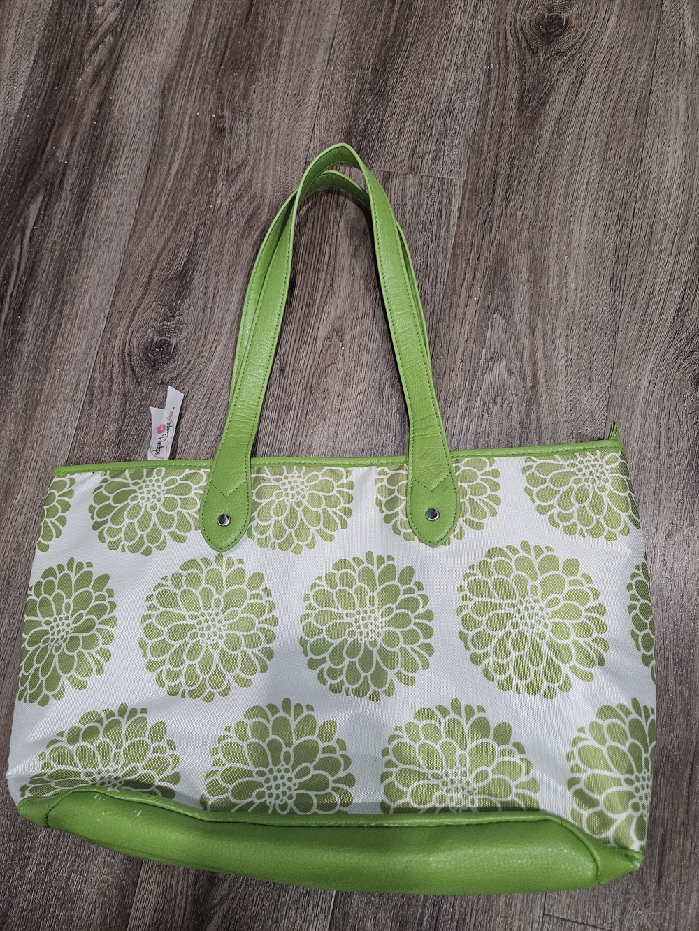 Green Floral Print Tote Bag with Lime Trim